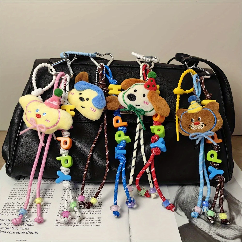 

Cute Cartoon Resin Keychain Charms - Handwoven Colorful Bead Letter P & Animal Designs for Bags, Phone Accessories,