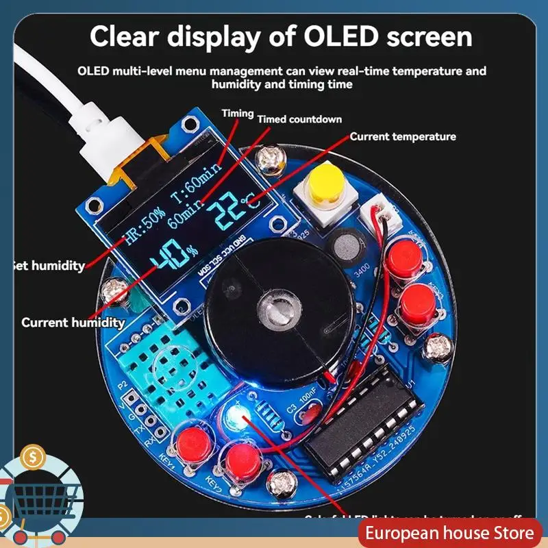 ABFA USB-увлажнитель, электронный сварочный комплект «сделай сам», печатная плата, OLED-дисплей, распылитель температуры и влажности, детали «сделай сам»