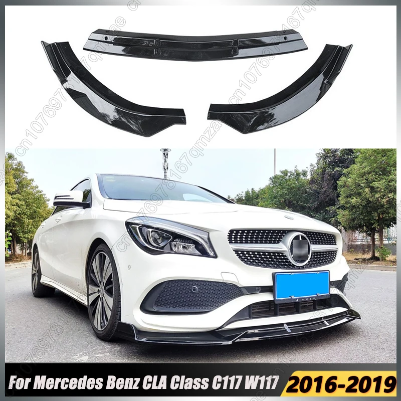 For Mercedes Benz CLA Class C117 W117 2016-2019 Front Bumper Splitter Lip Spoiler Diffuser Guard Protection Cover Trim Black