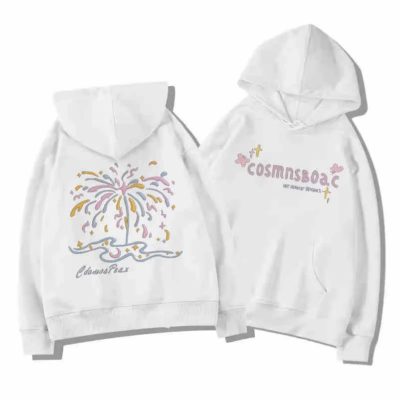 2024 Fireworks Print Hoodies Pocket Sweatshirt For Men And Women Loose America Style Ins Autumn Winter Velvet Thickened Pullover