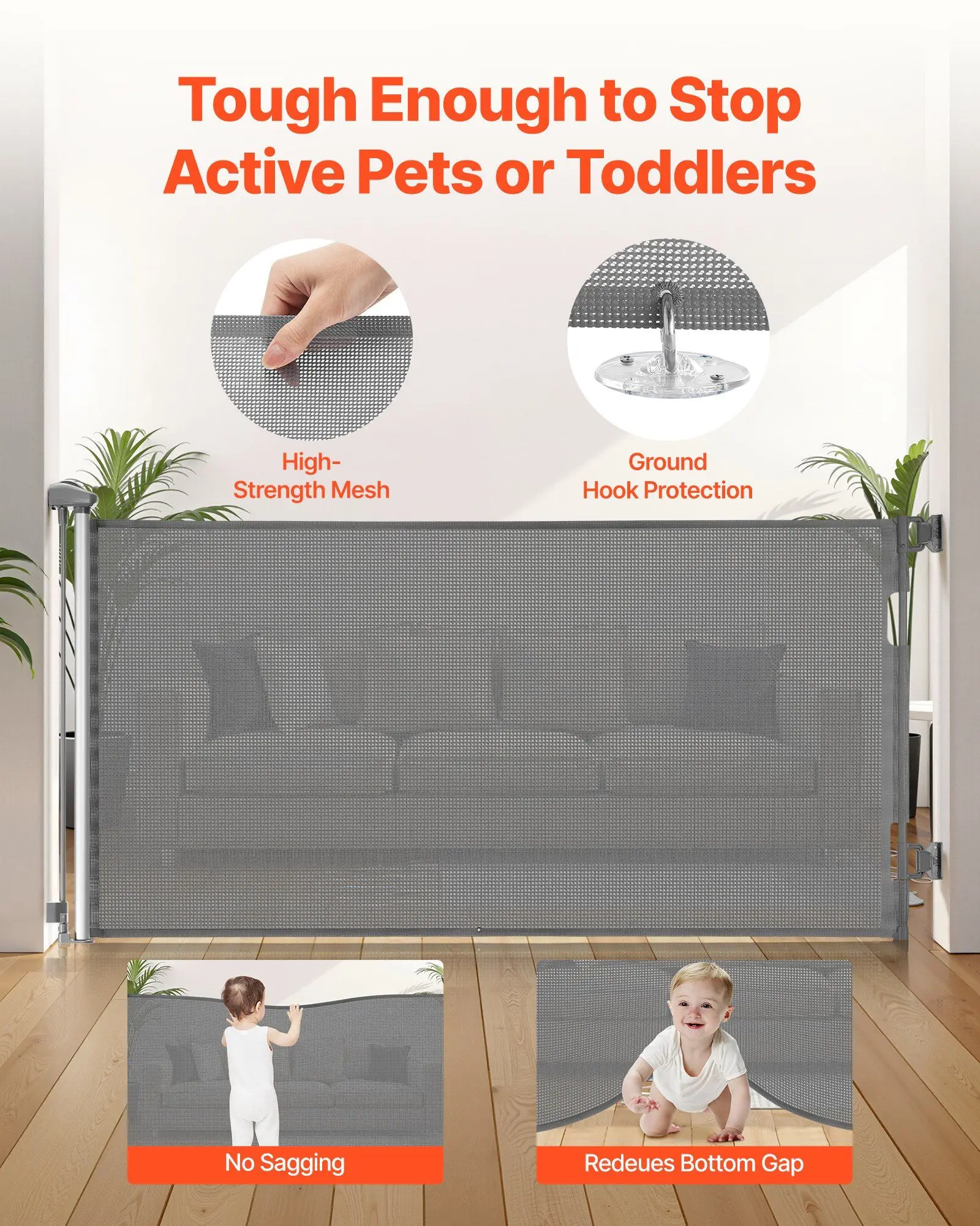 

Retractable Baby Gate, Extends to 72.8 inch Wide, 31.3 inch Tall, with Security Lock, Easy to Use, Walk Through Without Tripping, Mesh Dog Gate for Stairs, Hallways, Indoor/Outdoor, Gray
