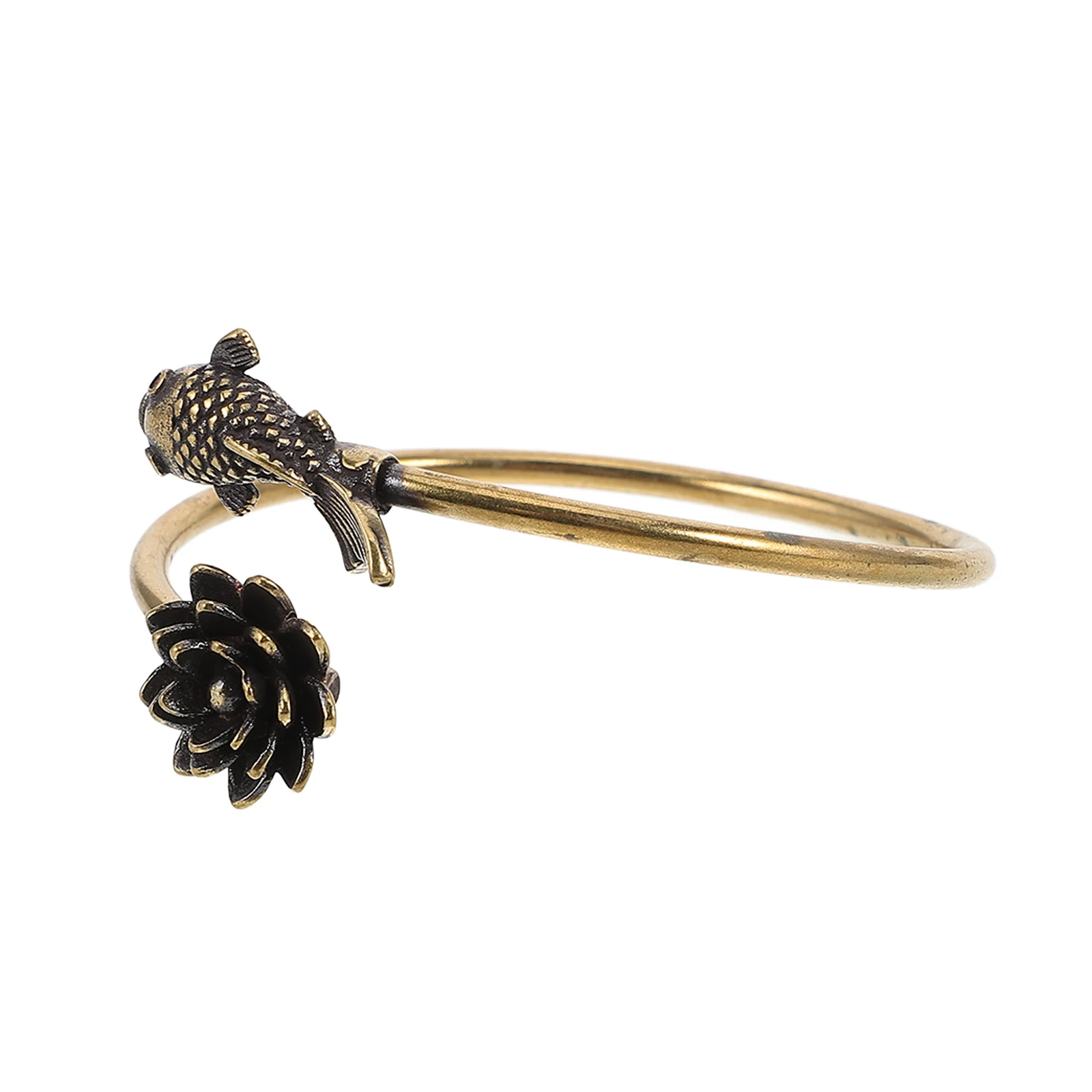 

Elegant Brass Lotus Pond Solid Women Bracelet Koi Fish Design Adjustable Bangle Jewelry For Wedding Guest Bride Banquet Party