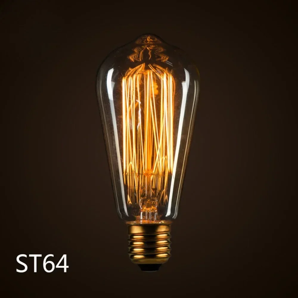 1-pacote 40w st64 e26/e27 lâmpada retro edison lâmpada transparente/âmbar vidro esquilo gaiola filamento vintage edison lâmpadas