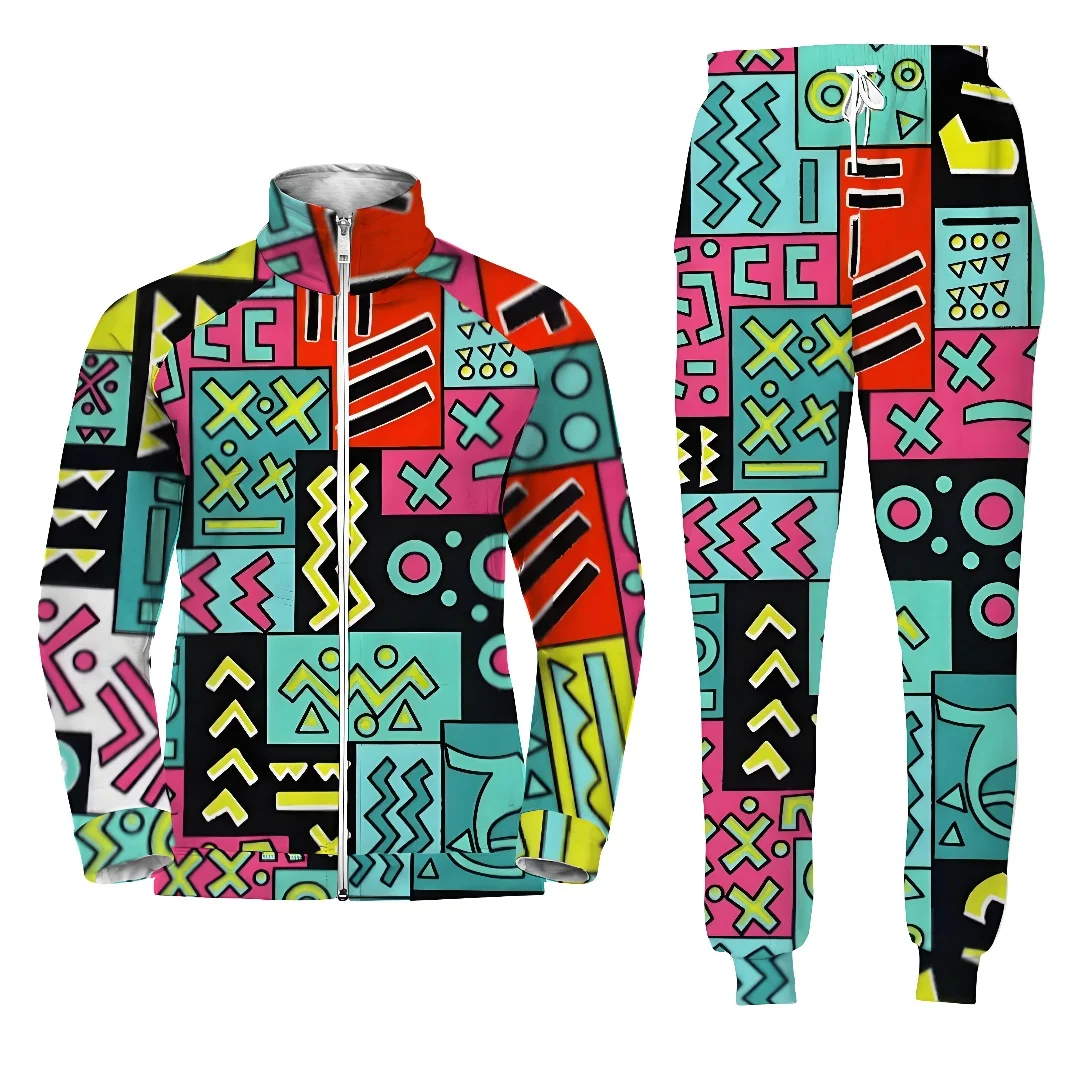 Vintage Hippie Costumes For Women Men Retro 2pcs Tracksuit Sportswear Jacket Pants Set Halloween Carnival Party Disco Costume