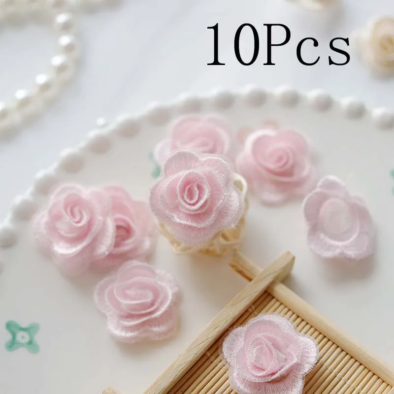 10 Stück Rosenblüten-Applikationen zum Aufnähen, DIY-Stoffapplikationen für Hochzeitskleider, Haarspangen, Kopfschmuck, Dekoration, 3 cm breit – Detail 4