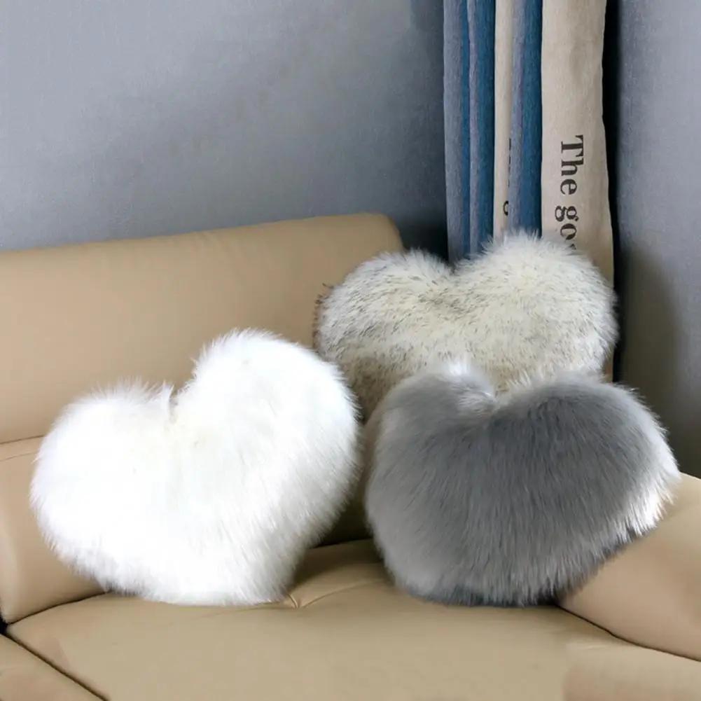 Throw Pillow Fuzzy Long Faux Fur Love Heart Shape Fluffy Throw Cushion PP Cotton Stuffed Sofa Lumbar Back Cushion Home Supplies