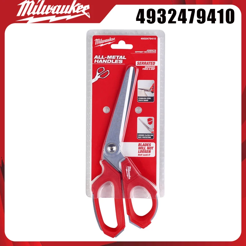 Milwaukee 4932479410 Heavy Duty Offset Scissors All-Metal Serrated Blades Bolt Lock Stainless Steel Industrial Shears