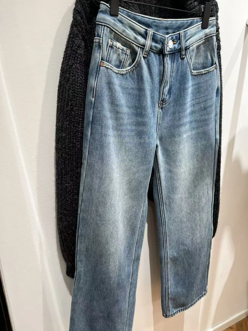 Cotton Straight Wide-leg Denim Trousers Women Jeans