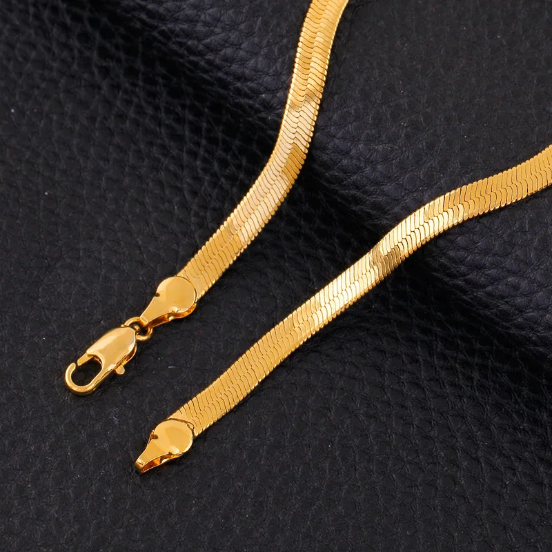 24k Gold Bracelet Snake Bone Chain Gold Plated Bracelet 18k Gold Blade Chain 4/5/7/8/10mm21cm Bracelet