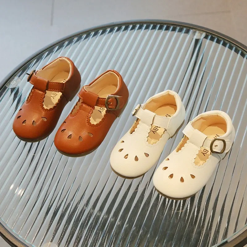 Summer Autumn Kids Leather Shoes Fashion Cut-outs Boys Girls Casual Shoes Soft Bottom Toddler Girl Shoes Size 16-30