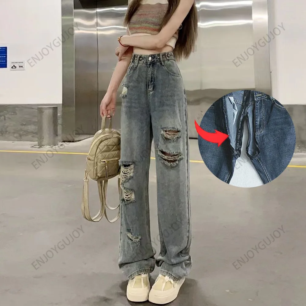 

Ripped Jeans for Women, Invisible Open Crotch, Wide-Leg Trousers, High Loose, Slim, Boyfriend, Night Club, Spring Fashion, Outdo