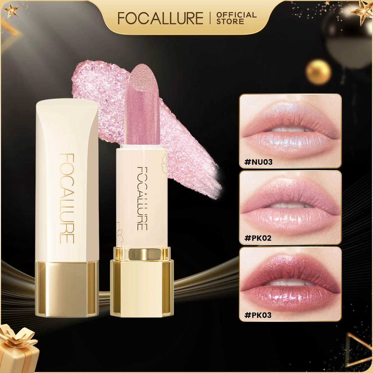 

FOCALLURE Diamond Shiny Lipstick Moisturizing Long Lasting 13 Colors Lip Gloss Glitter Shimmer Lip Blam Lips Makeup Cosmetics