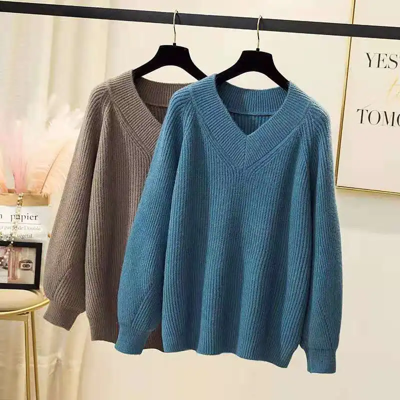 

Women's v-neck autumn and winter Croatian sweater long sleeve fashion jumper loose casual female elegant knit sweater