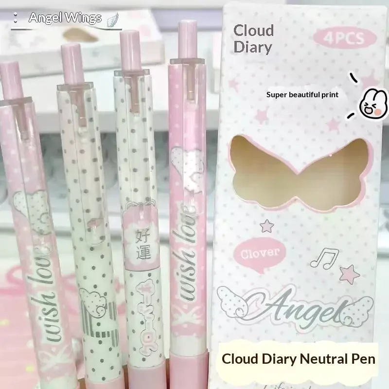 Angel Wings Press Pen Korean Ins Aesthetic Style Quick Drying Black ST Nib Smooth Writing Pen for Students School Office Use