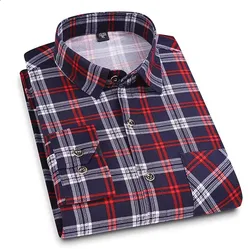 2024 Spring Men's Long Sleeve Plaid Striped Casual Shirt Front Patch Chest Pocket Regular-fit Work Shirts Male Flannel Shirt 4XL