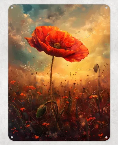 Single Poppy Illustration Metal Poster Wall Tin Sign Man Cave Shed Home Plaque --Tin Sign