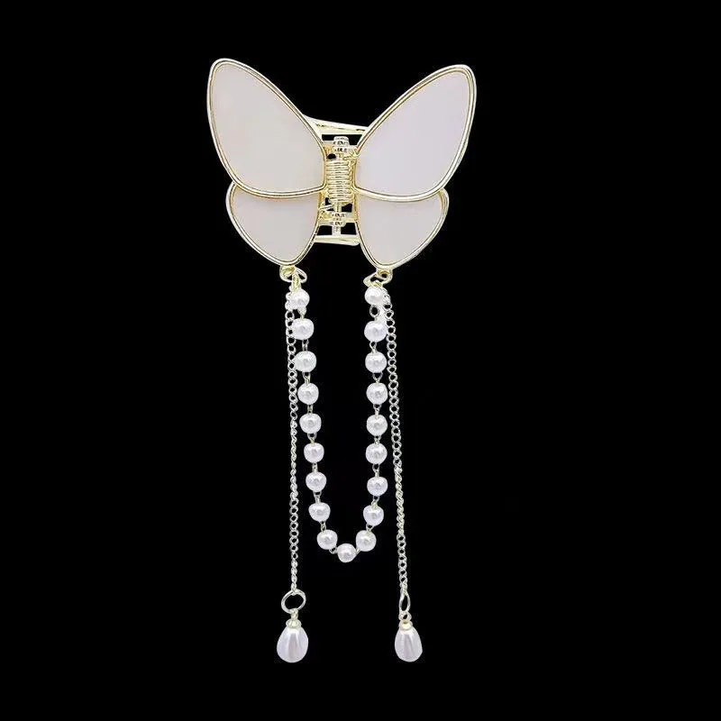 Fashionable Butterfly Long pearl Fringe Hair Clip Crab Claw Headdress mini Ponytail Barrette Hair Accessories For Women Ornament