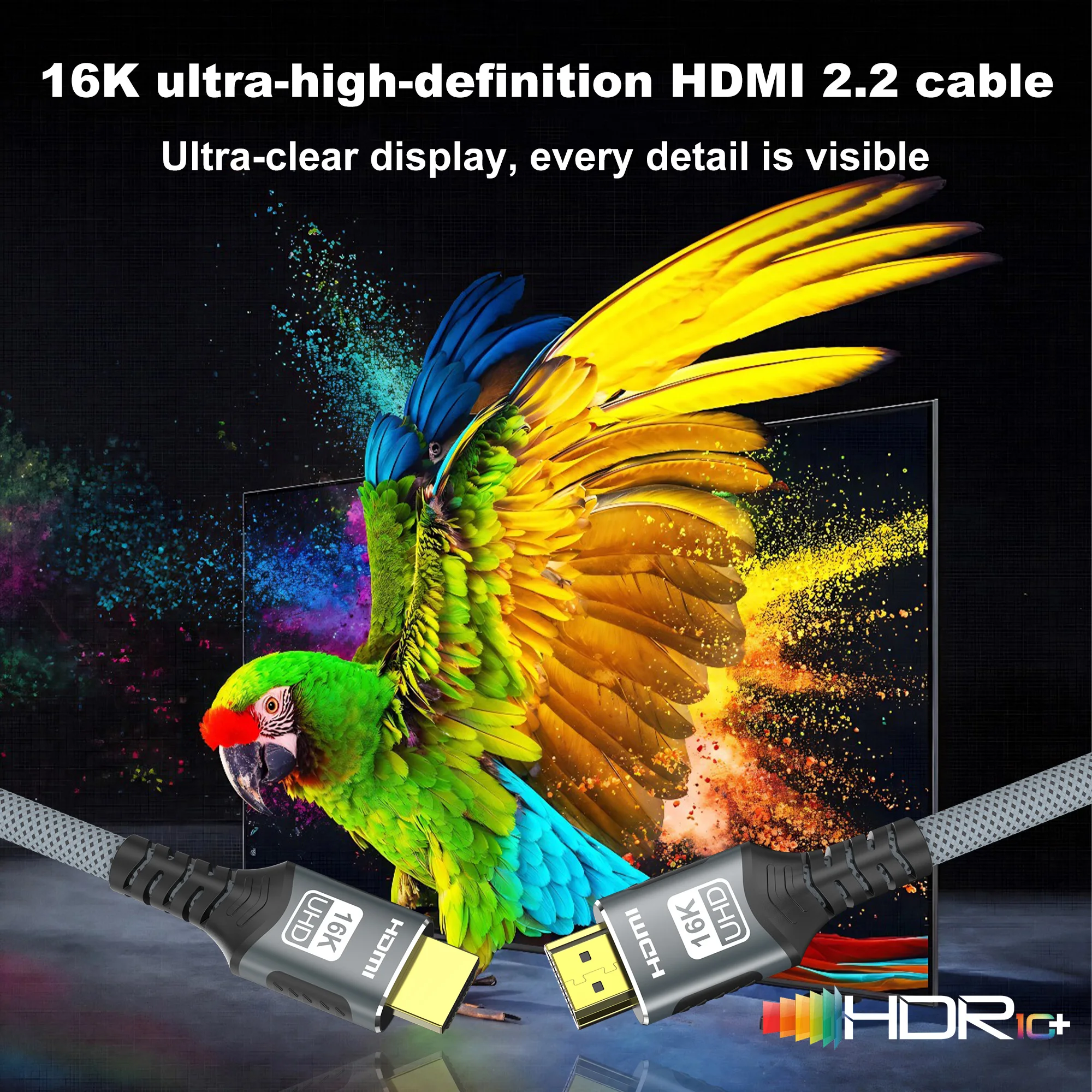 كابل مضفر 16K HDMI 2.2 عالي السرعة 96 جيجابت في الثانية 16K@30 هرتز/60 هرتز 8K@120 هرتز 4K@240H UHD HDR 12 بت متوافق مع مفتاح تلفزيون الكمبيوتر المحمول PS5