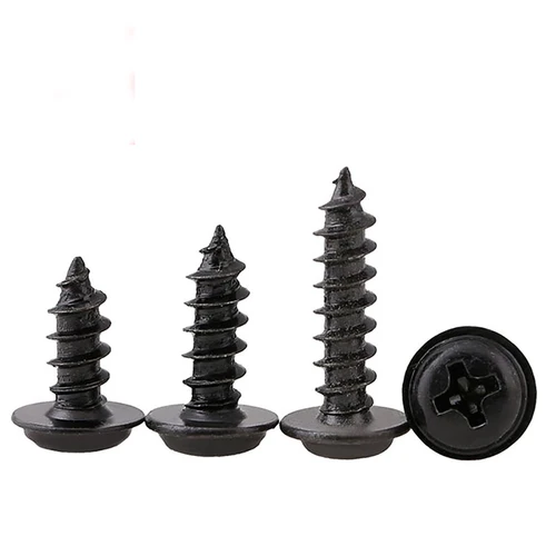 Imagen 2 del producto 50 100 200 Uds M1.4 M1.7 M2 M2.5 M3 M3.5 M4 PWA Mini tornillos autorroscantes de cabeza redonda Phillips PWA de acero negro con arandela