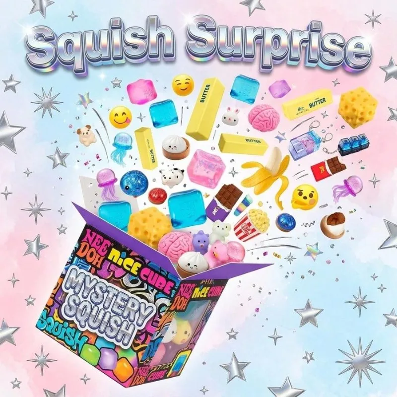 Funny Mix Squishy Blind Box, Random Surprise Squeeze 1 Pcs Guaranteed Cute Fidget Toy for Stress Relief