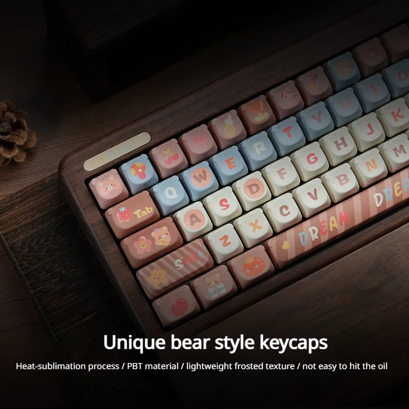 R68 Keyboard Mekanikal kayu 68 tombol nirkabel Bluetooth kustom cangkang walnut panas Keyboard Gaming RGB Backlight Gasket Keyboard