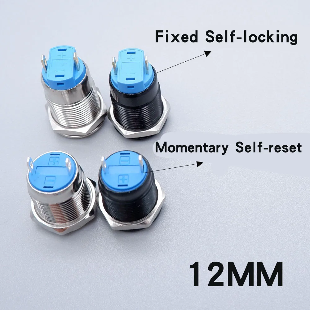 Metal Push Button Switch 12/16/19/22mm No LED Start Stop On/Off Waterproof Momentary Latching Power SwitchHigh Head Flat Head