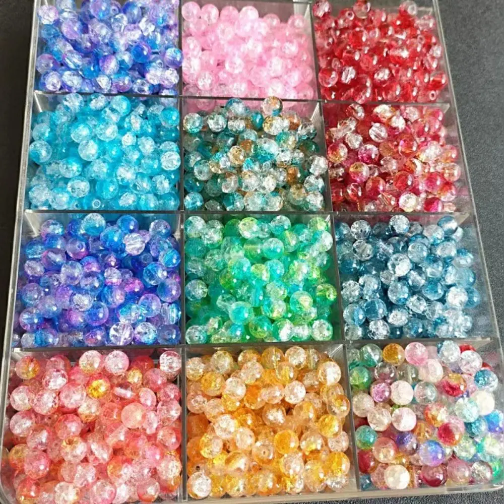 200pcs 8/10mm Colorful Glass Beads Starry Sky DIY Ice Cracks Glass Beads Random Color Crystal Texture DIY Handmade Accessories