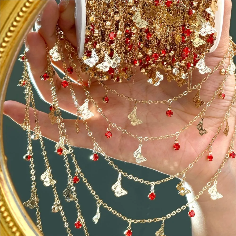 1Meter Gunblack Cut-out Butterfly Red Rhinestone Chains For DIY Women Necklace Bracelet Costume Jewelry Making Accessories