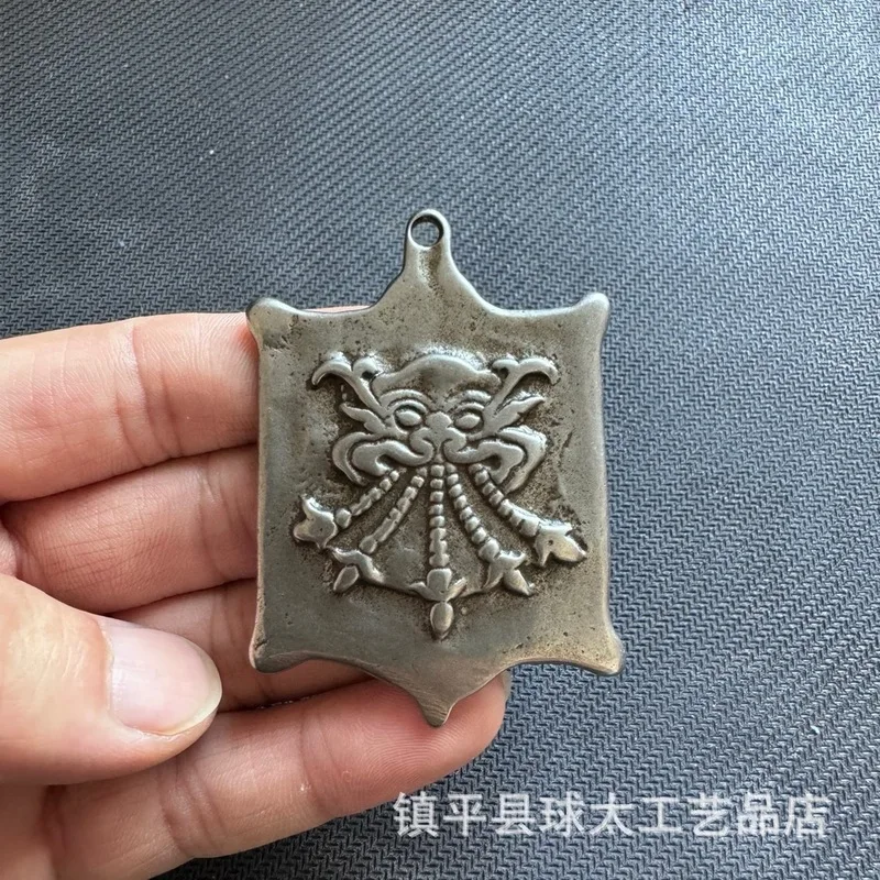 Nepal Iron Engraved Amulet With Zodiac Signs, Nine Palaces, Eight Trigrams, And Snow Lion Pendant