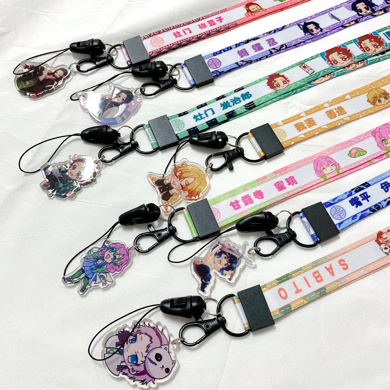 Anime Demon Slayer Lanyard Keychain Tokitou Muichirou Rengoku Kyoujurou Hanging Pendant Key Chain for Student Kid Gift