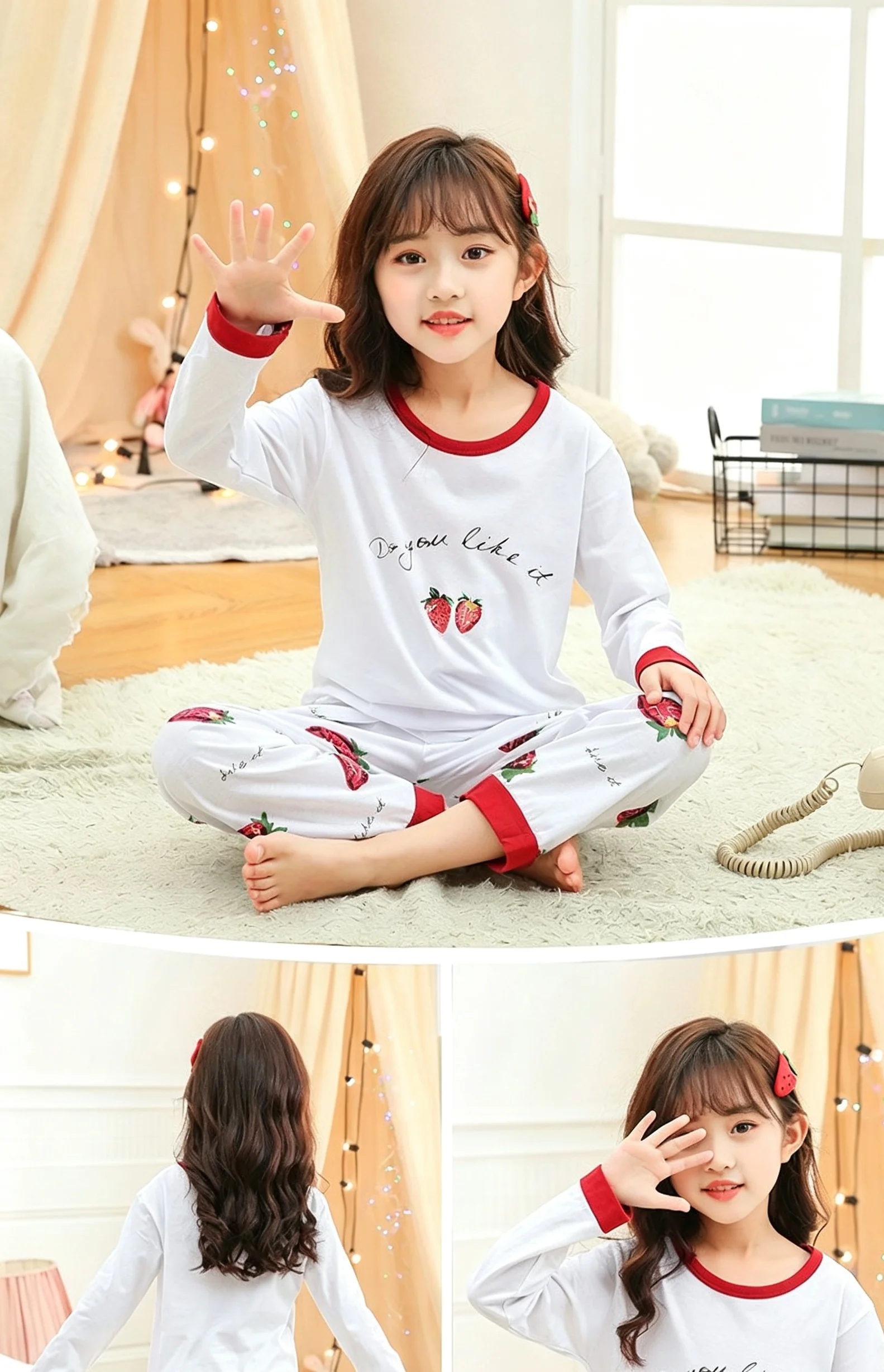 100% Baumwolle Mädchen Sommer-Pyjama Set Baby Loungewear Kinder Langarm-Klimakleidung Frühling Herbst Hose – Detail 4