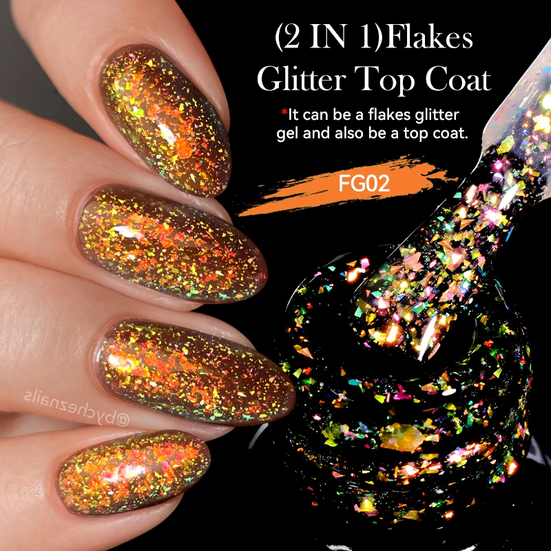 Lilycute-UVジェルネイルポリッシュ,半永久的,キラキラ,フレーク,トップコート,オーナメント,ワイプなし,ネイルアート,7ml, 2 in 1