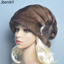 Russian Fur Hat Winter Warm Natural Mink Fur Hats for Women Classic Luxury Caps Earflap Christmas Hat Luxury Lady Real Mink Hat