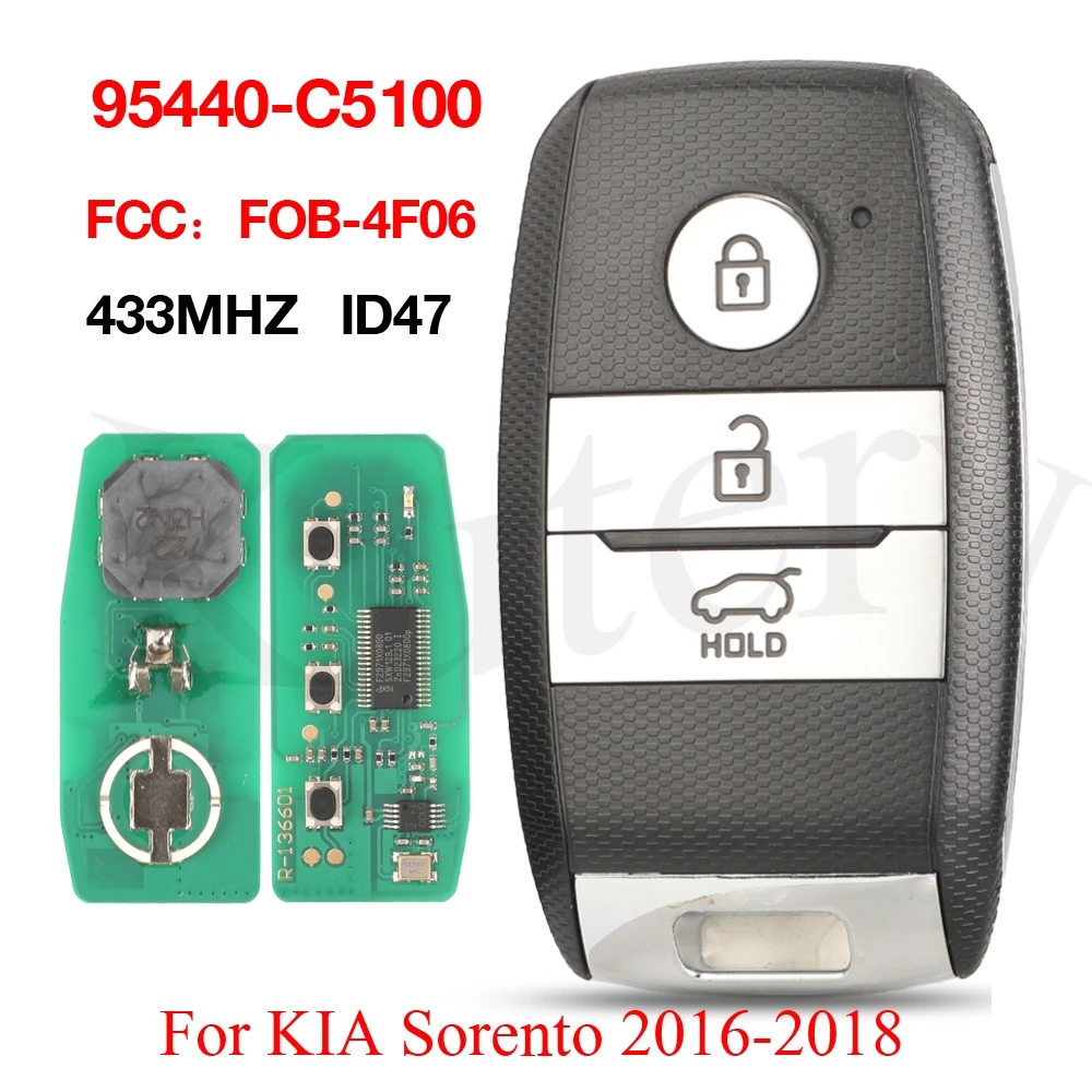 jingyuqin 3 Buttons ID47 433MHz Keyless Go Card Car Remote Control Key For KIA Sorento 2016 2017 2018 95440-C5100 FCCID FOB-4F06