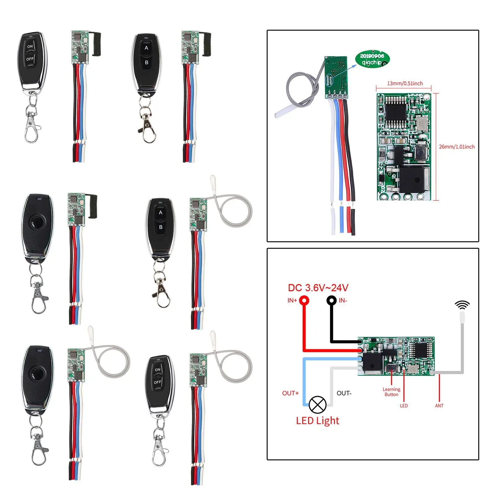 DC3.6V-24V RF 433MHz Mini Relé Sem Fio 12V Receptor de Interruptor de Controle Remoto