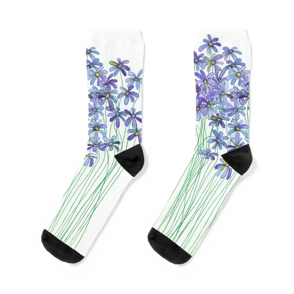 Purple Daisies in Watercolor & Colored Pencil Socks Thermal man winter Non-slip tennis gifts Men's Socks Women's