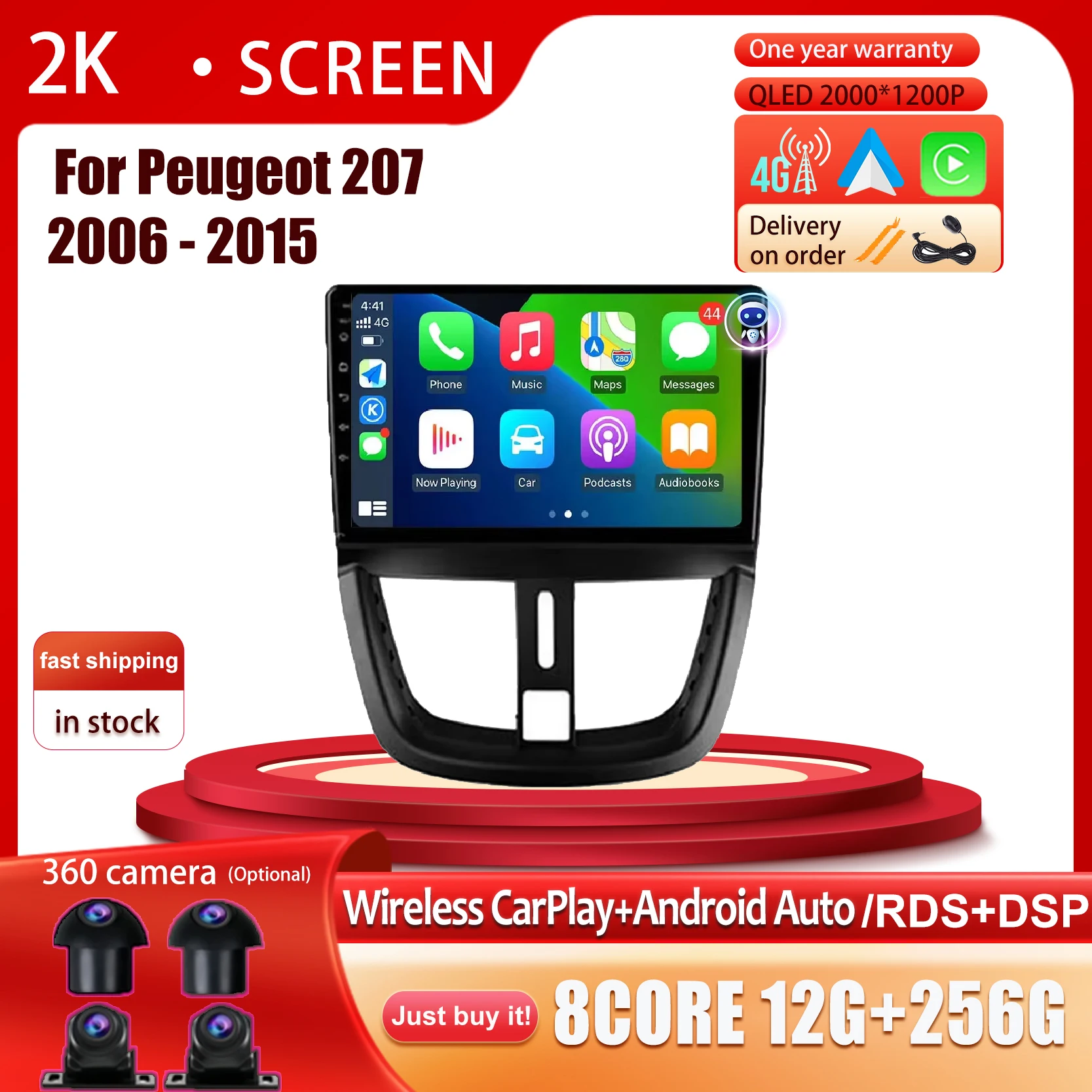 

DSP Wireless Carpaly Android 14 Auto Car Stereo Radio Multimedia GPS Navigation Blutooth Wifi For Peugeot 207 2006 - 2015