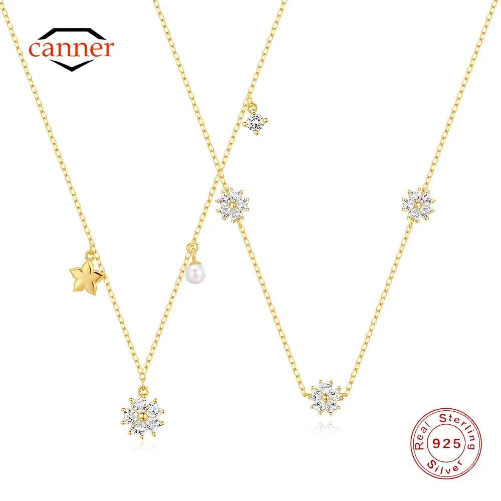 CANNER Five Petal Flower Five-pointed Star Minimalism Zircon 925 Sterling Silver Necklace For Women Ins Octagonal Star Chain