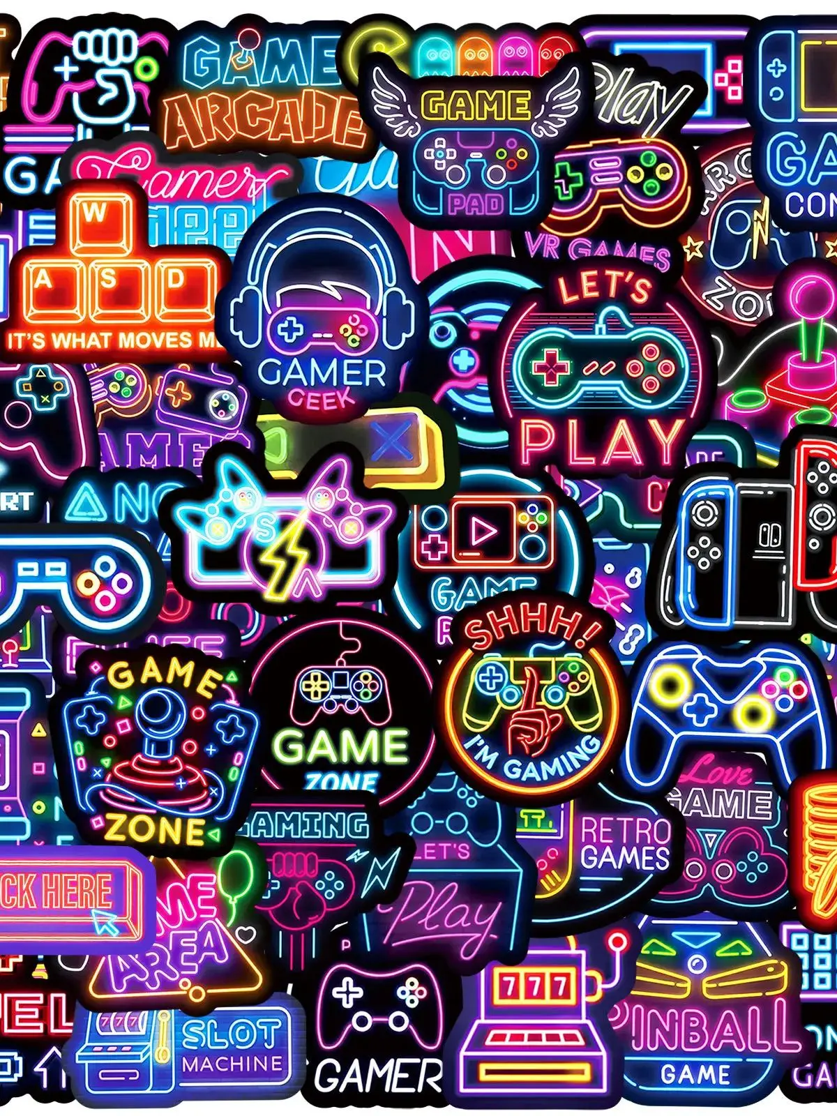 Autocollants de jeu vidéo néon de dessin animé, 50 pièces, autocollants pour Console de jeu, pour téléphone, ordinateur portable, valise, carnet de notes, Skateboard, autocollant étanche