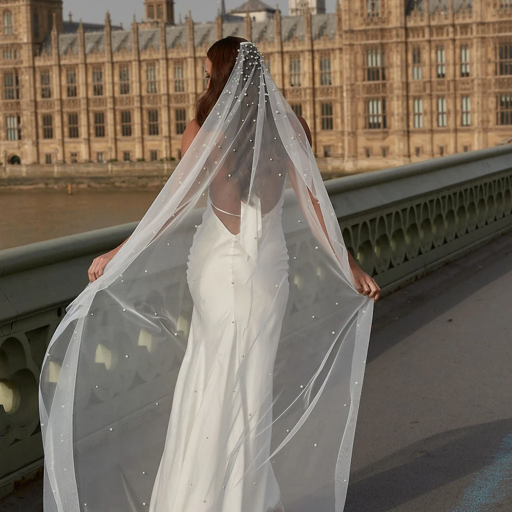 

G02 Фата Соборная Свадебная Фата Роскошная Жемчужная Фата Мягкая Русская Сетка Свадебный Аксессуар Однослойная Фата