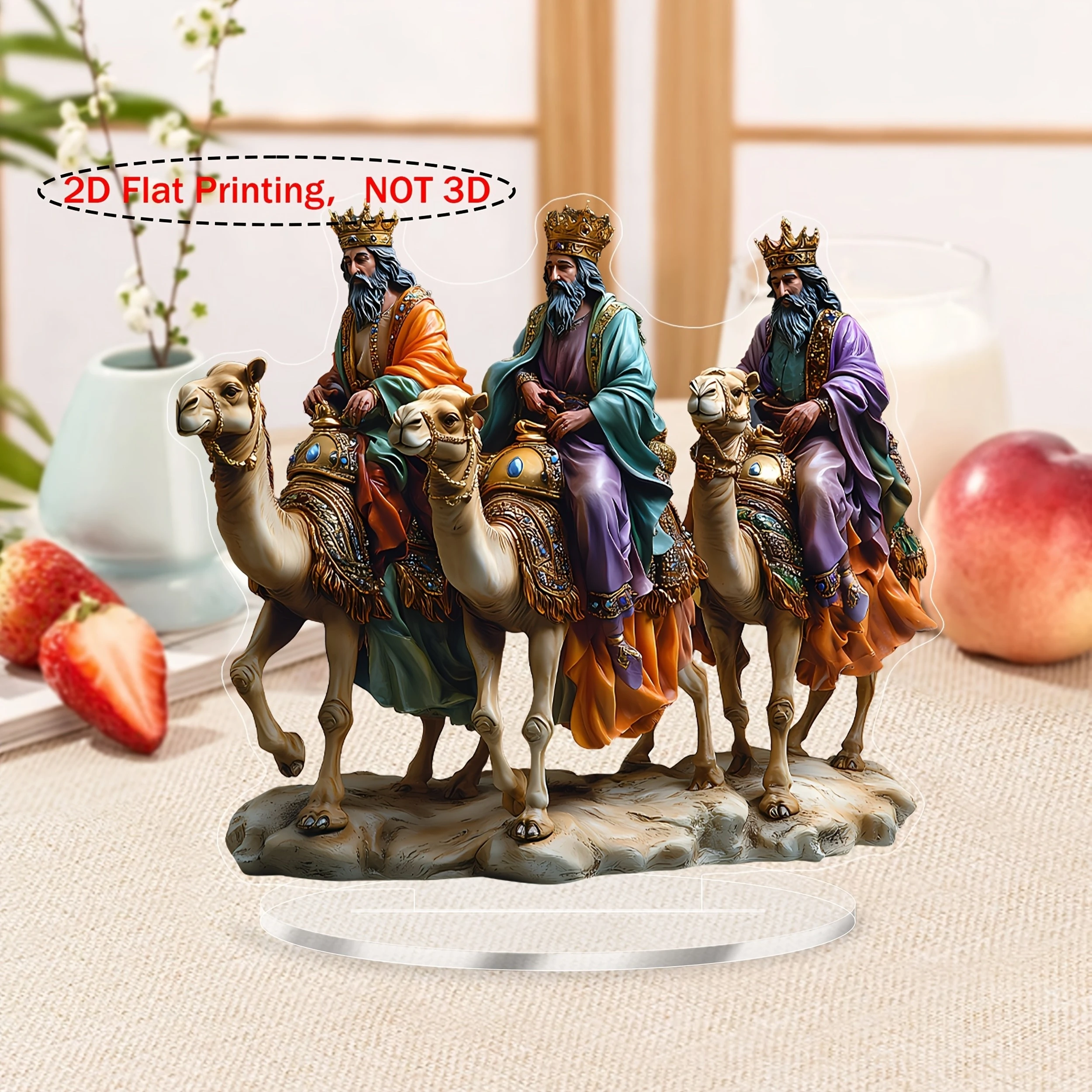 2D Flat Islamic Three Saints Riding Camels 8in Acrylic Sculpture Colorful Tabletop Decora Ramadan Eid Celebration Festival Gift
