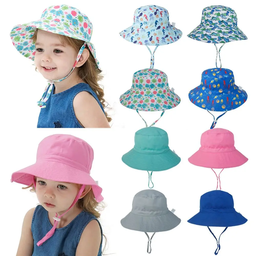 

Boys Girls For 0-8 Years Neck Ear Cover Wide Brim UV Protection Bucket Hat Beach Cap with Adjustable Chin Strap Baby Sun Hat