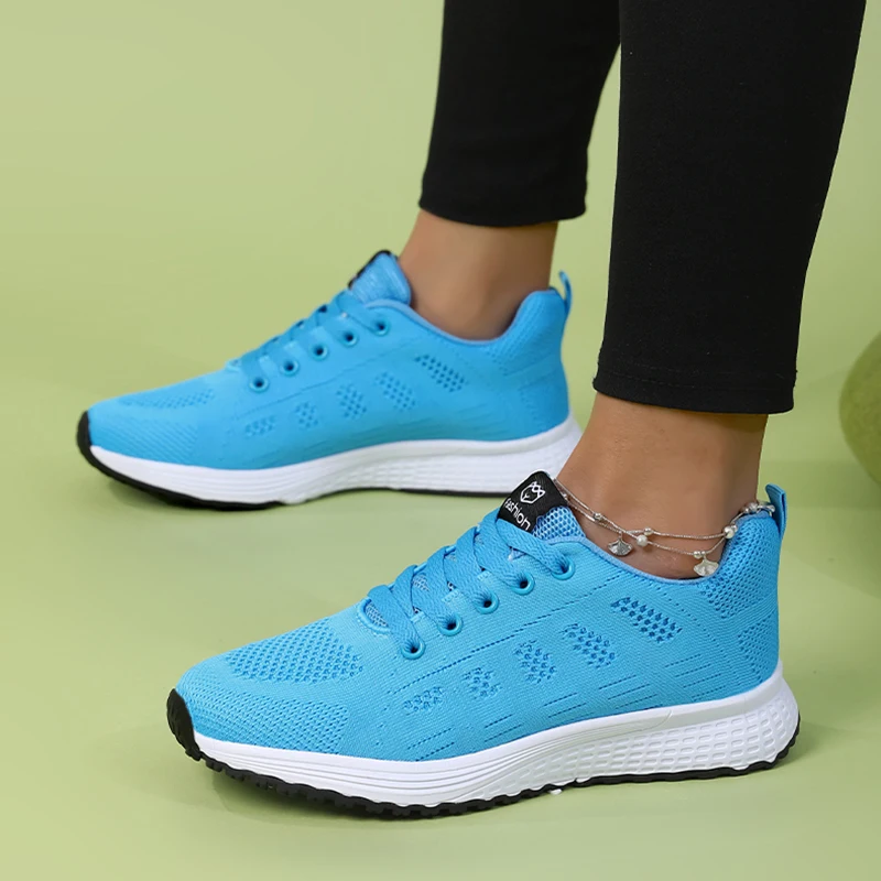 Fashion Breathable Mesh Flats Walking Shoes For Women's Soft Soled Comfortable Casual Sneakers Lightweight Lace-Up Size 35-42