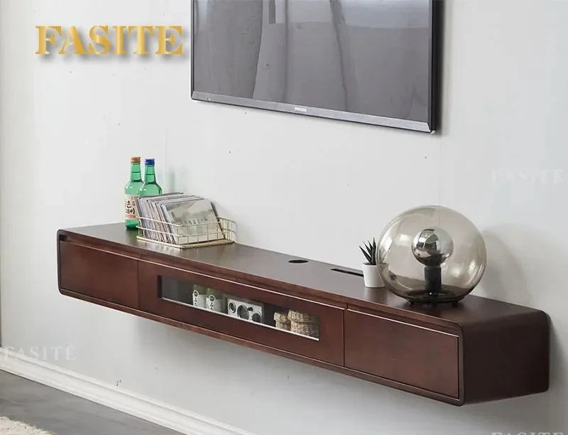 For All Solid Wood Wall Mounted TV Cabinet Floating Narrow Console Simple Storage Unit for Living Room Bedroom Small