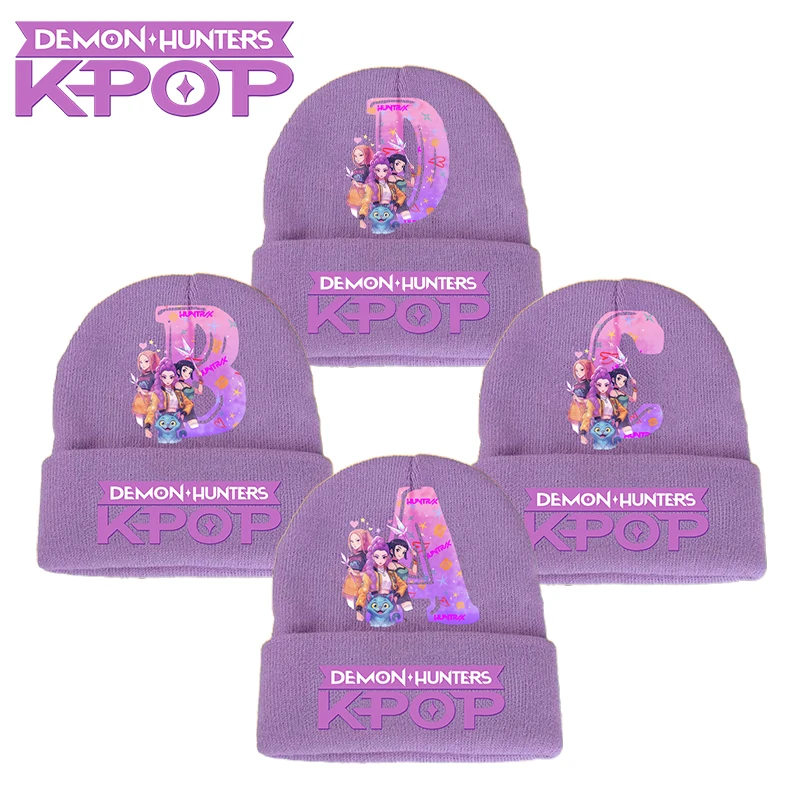 K-Pop Demon Hunters fille tricoté chapeau coton hiver mignon casquette de laine Anime chapeaux dessin animé lettre enfants couvre-chef enfant cadeau d'anniversaire