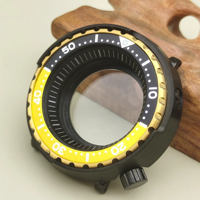 Black-Gold Seiko Tuna Canned Replace Watch Cases fits NH35 NH36 4R Movement Transparent case back  30ATM Resistance men's Case