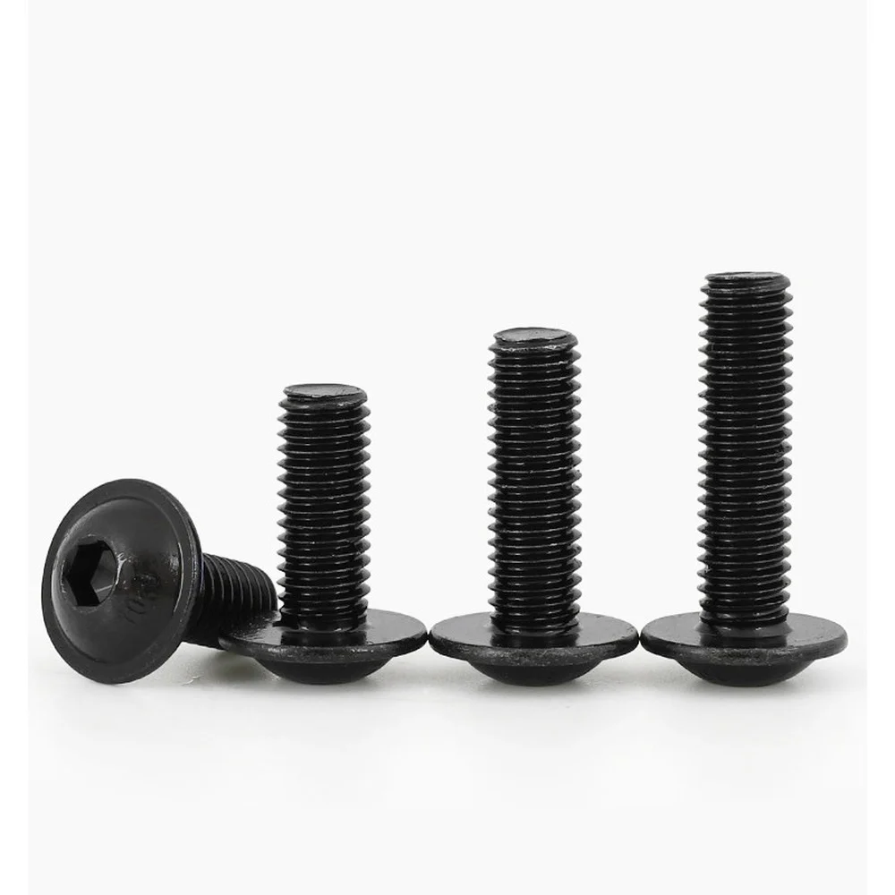 10pcs M3 M4 M5 M6 M8 M10 Grade 10.9 Black Hex Hexagon Socket Round Button Flange Head With Washer Collar Screw Bolt