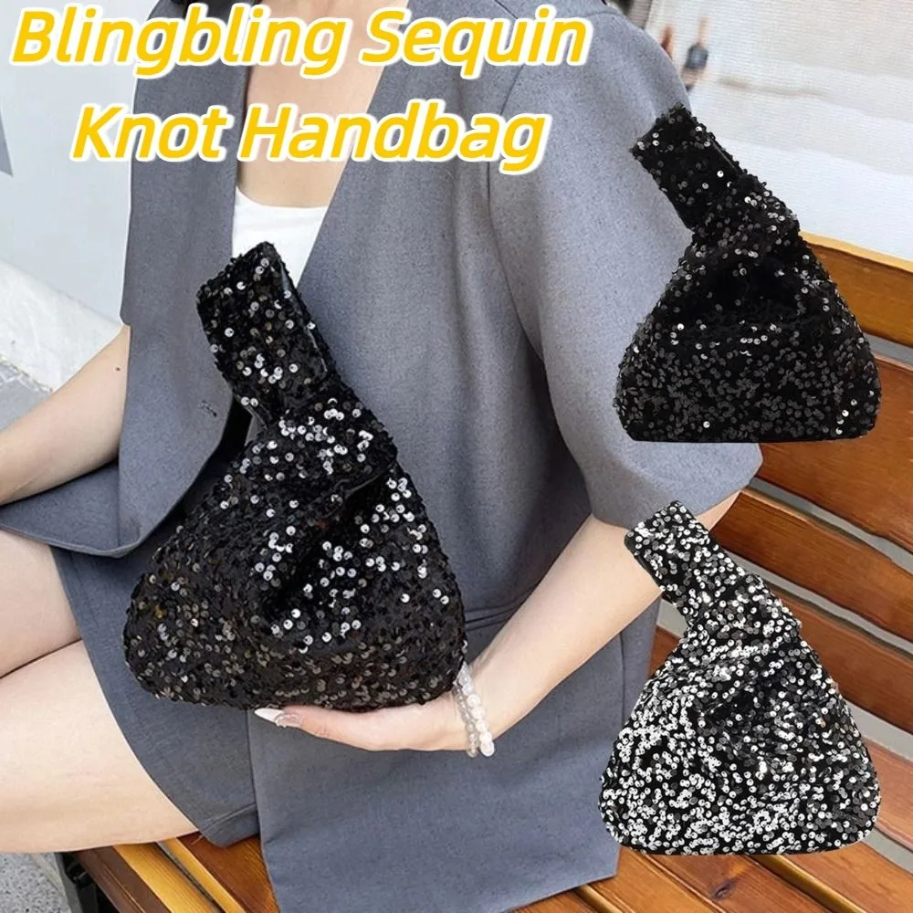 Simple Paillette Knot Handbag Giltter Blingbling Sequin Evening Bag Fashion Sweet Wrist Bag Spring Summer