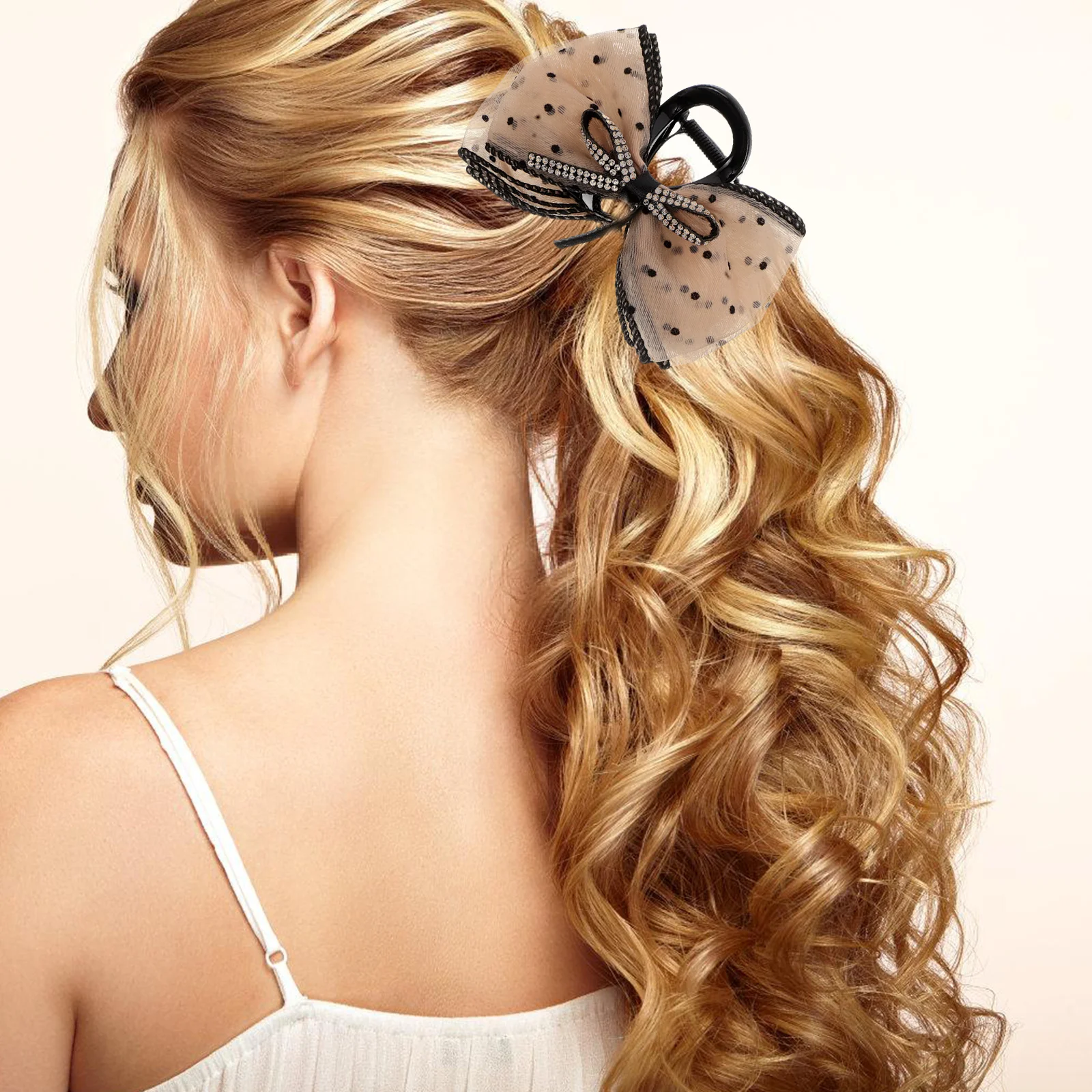 

3pcs Bowknot Women Sparkling Rhinestones Dots Non Slip Claw Clips For Long Curly Elegant Bridal Wedding Bridesmaid Bow