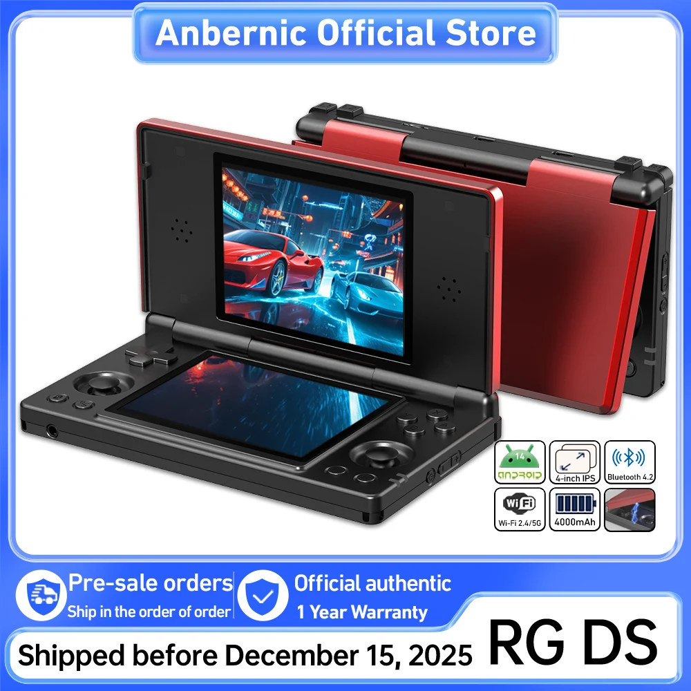 Anbernic RG DS Console de jeu vidéo rétro 4 pouces IPS double écran multi-touch Android 14 lecteur de jeu rabattable RGDS pour cadeau de noël